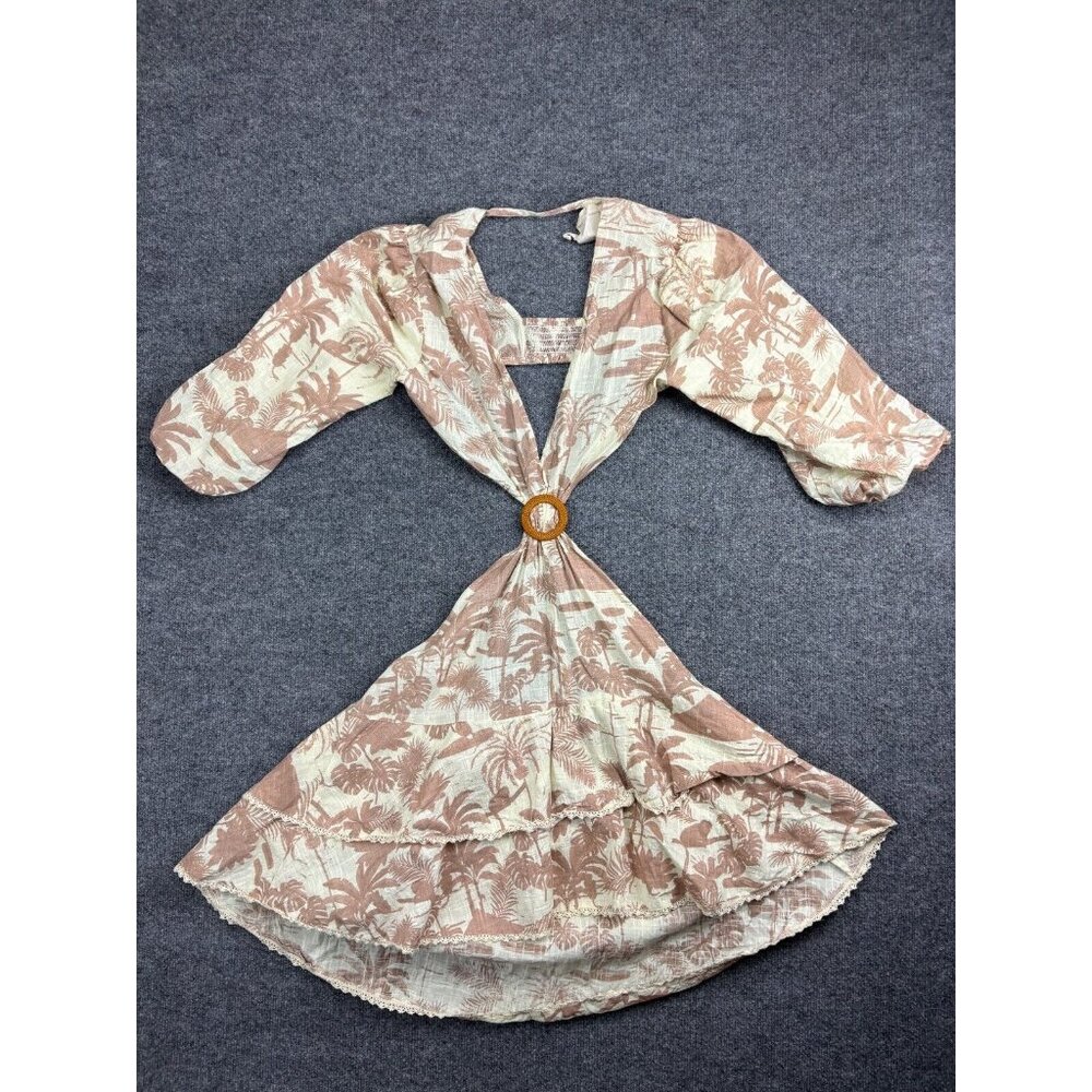 Z&L Europe Dress Women's Large Beige Floral Cut Out Flowy Boho‎ 3/4 Sleeve